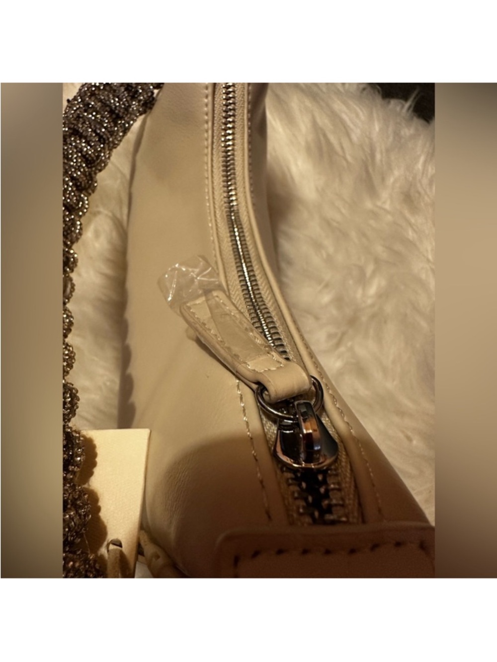 Madison West Cream Shoulder Bag with Braided Metallic Strap - Picture 9 of 11